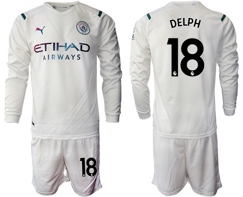 Men 2021-2022 Club Manchester city away white Long Sleeve #18 Soccer Jersey->manchester city jersey->Soccer Club Jersey